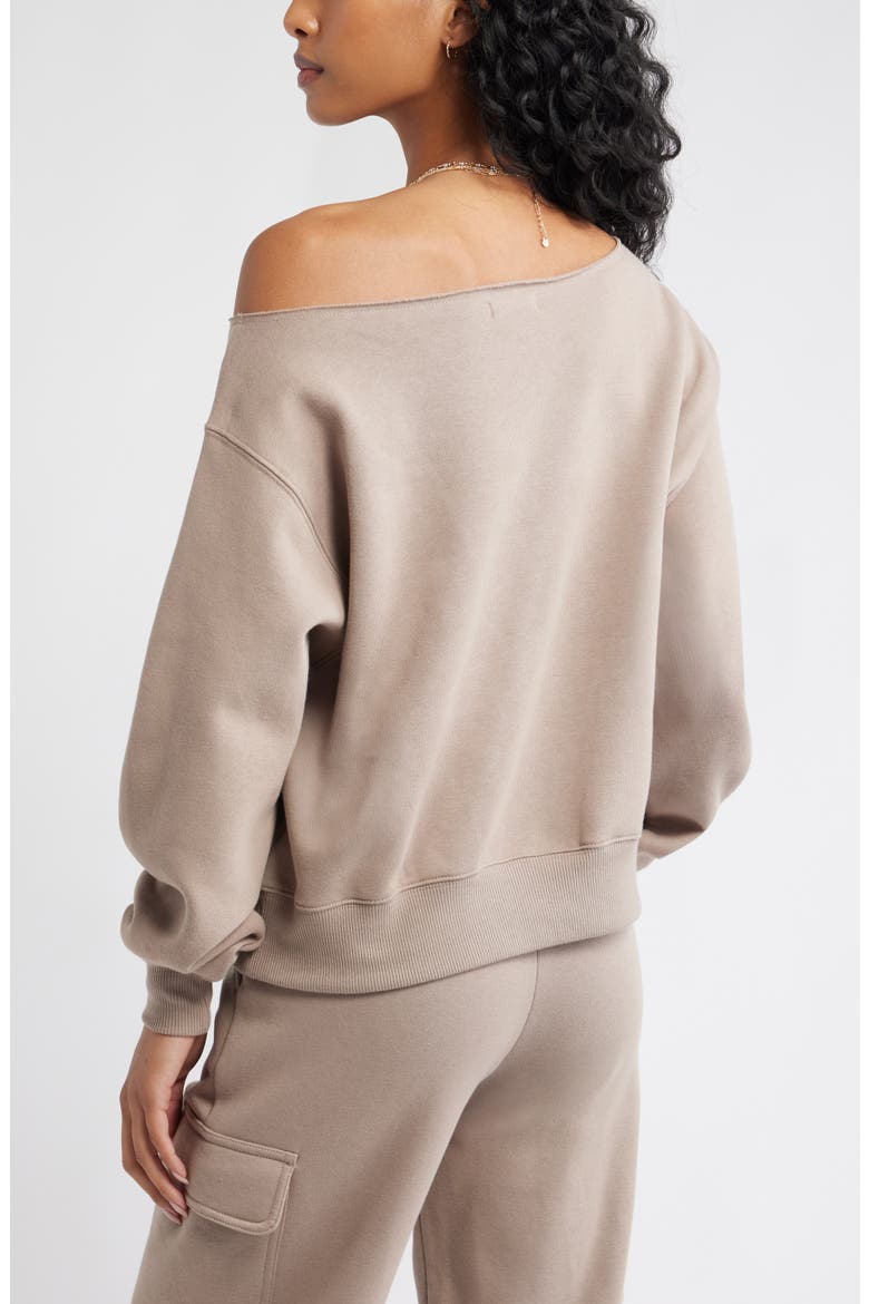 Fleece Off the Shoulder Sweatshirt, Alternate, color, GREY FUNGI
