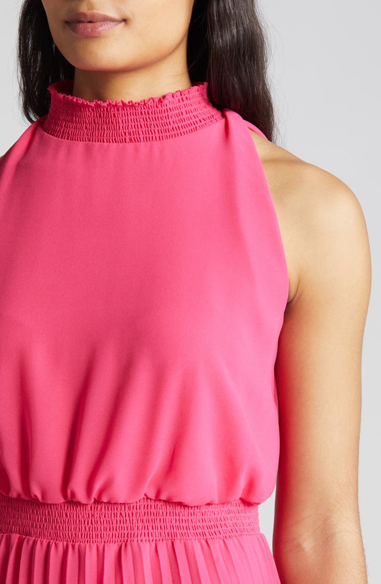 Sam Edelman Smocked Plissé Midi Dress, Alternate, color, Hot Pink