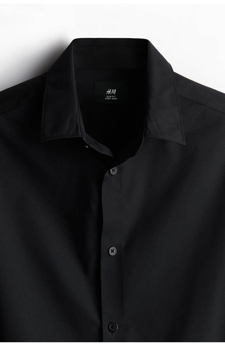 H&M Slim Fit Easy-iron Shirt, Alternate, color, Black