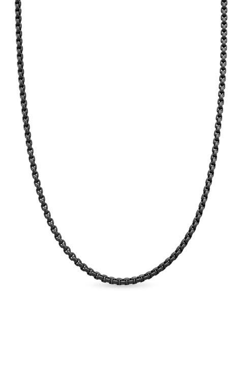 Men's Box Chain Necklace in Sterling Silver with Blue Stainless Steel, 2.7mm