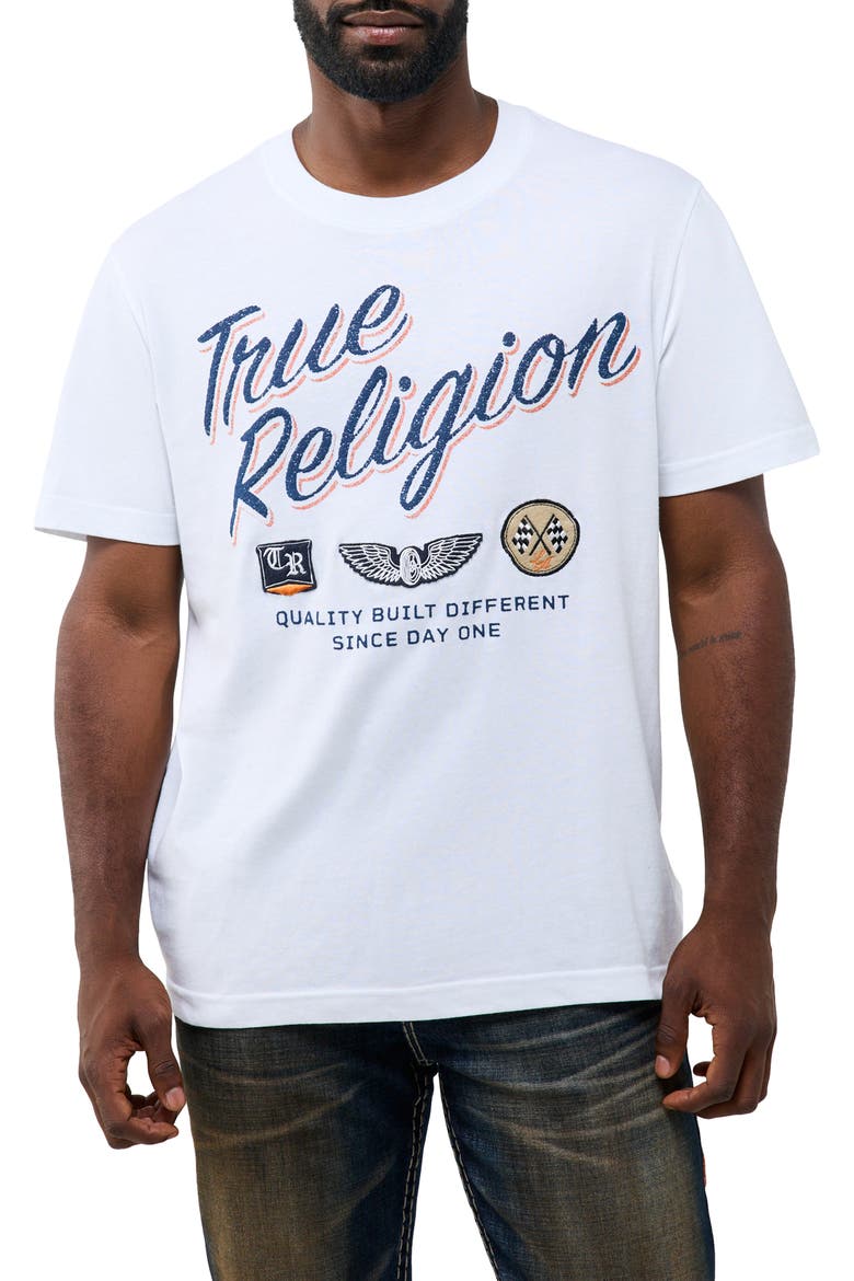 Stay True Embroidered Cotton Graphic T-Shirt, Main, color, OPTIC WHITE