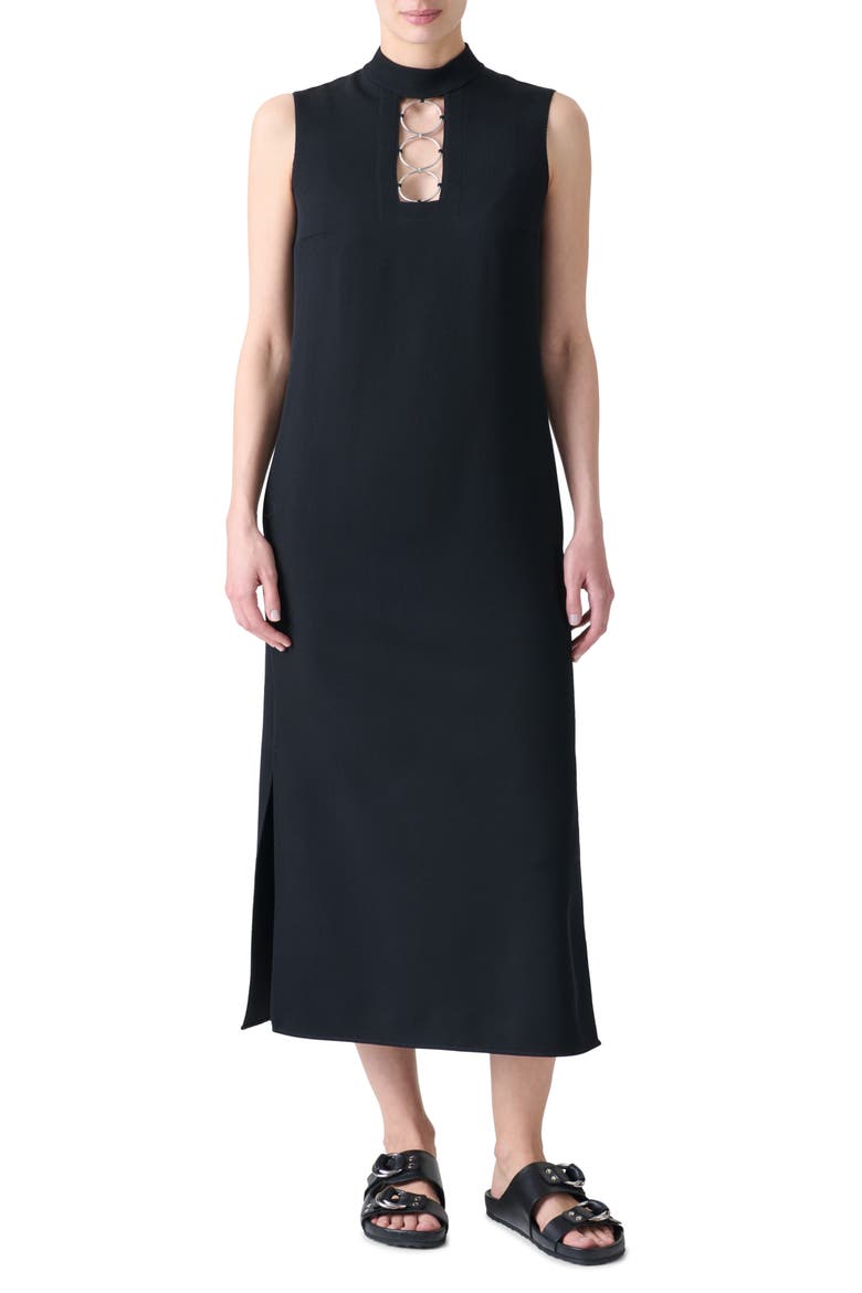 Ring Yoke Virgin Wool Midi Dress, Main, color, BLACK