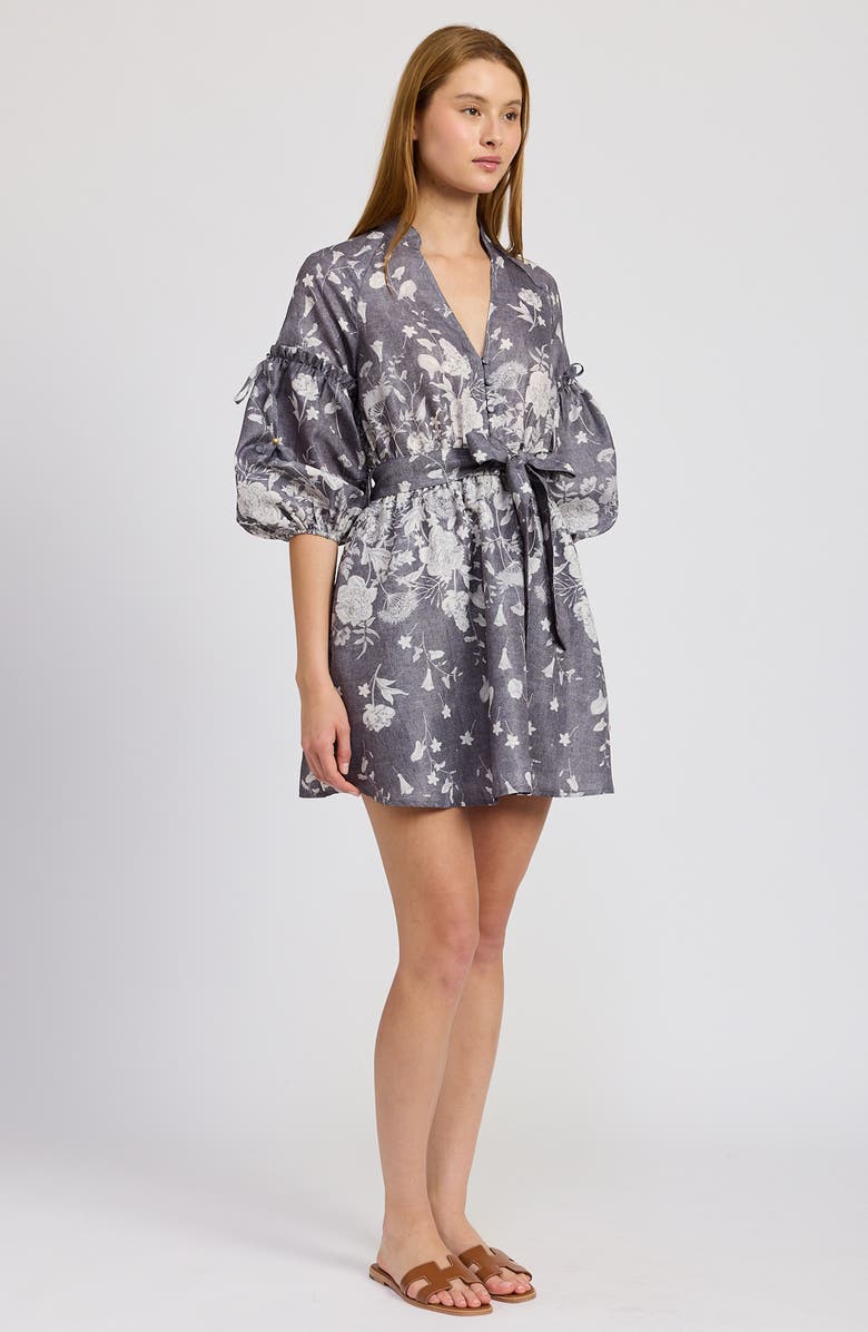 En Saison Sydney Floral Print Puff Sleeve Minidress, Alternate, color, Washed Blue Ivory