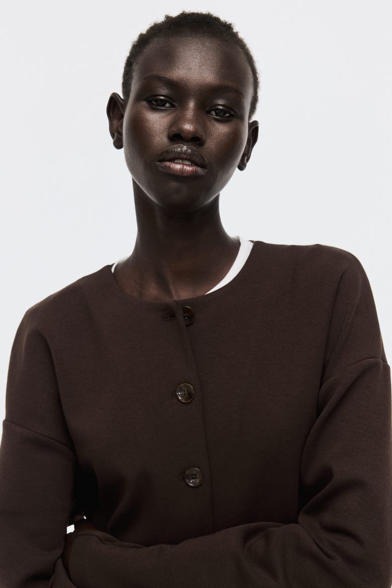 Collarless Scuba Knit Blazer, Alternate, color, Dark brown