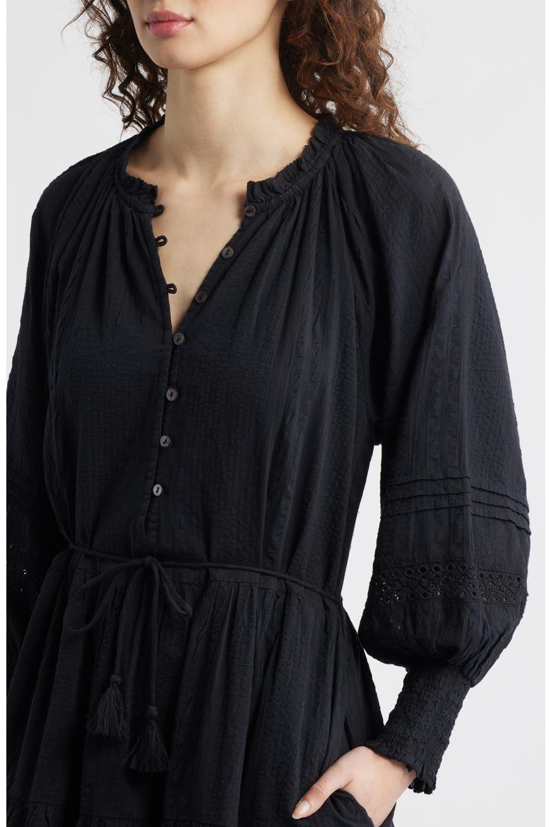 Meadow Long Sleeve Cotton Seersucker Minidress, Alternate, color, BLACK