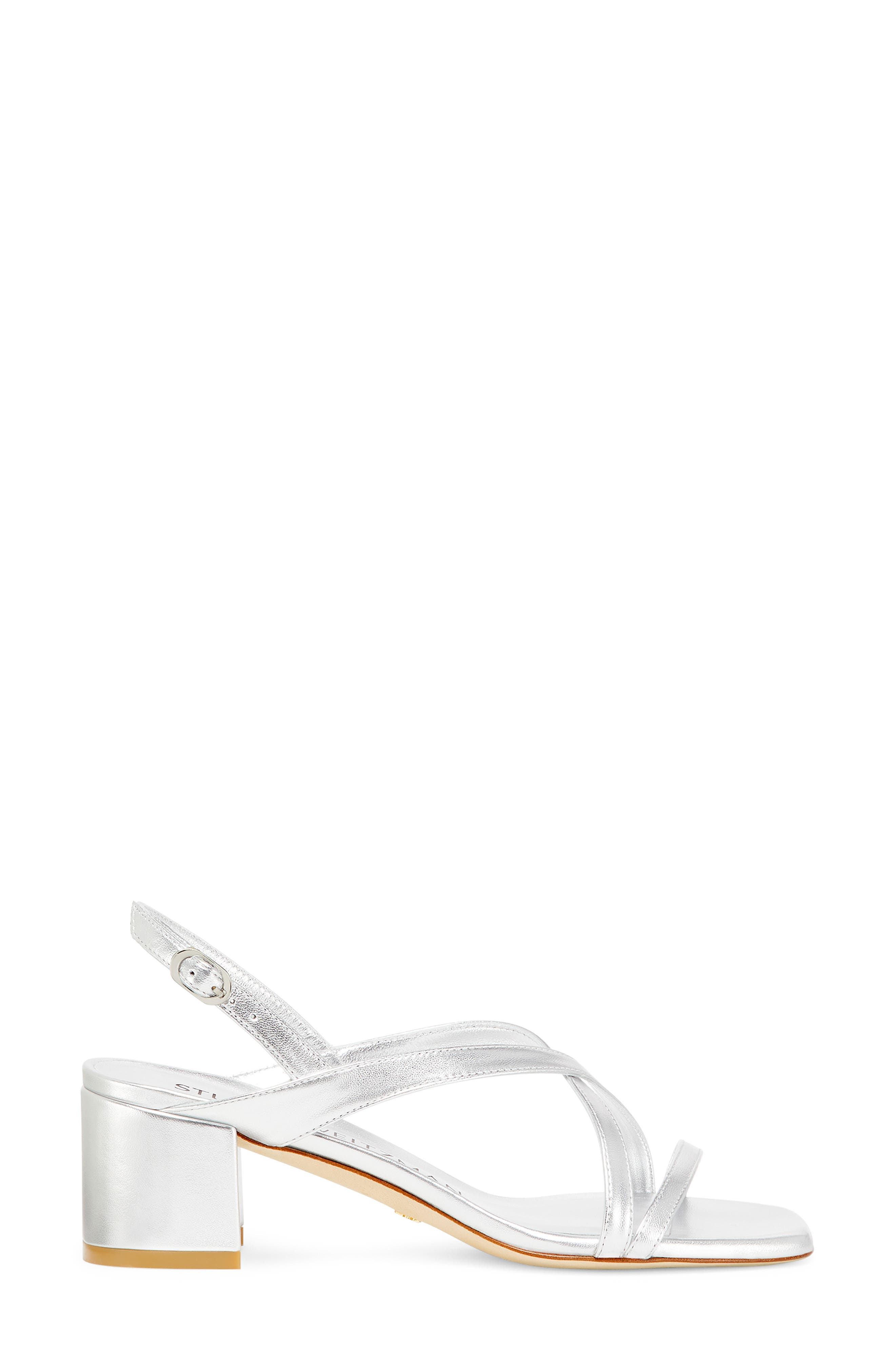 Stuart Weitzman Oasis 50 Block Sandal, Alternate, color, Silver