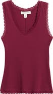 Treasure & Bond Pointelle Lace Trim Cotton Blend V-Neck Tank