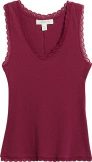 Treasure & Bond Pointelle Lace Trim Cotton Blend V-Neck Tank