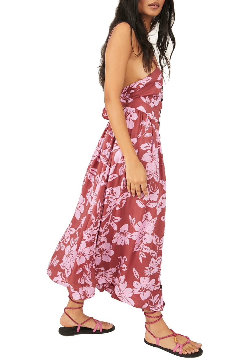 Floral Print Halter Neck Sundress, Alternate, color, WATERMELON COMBO