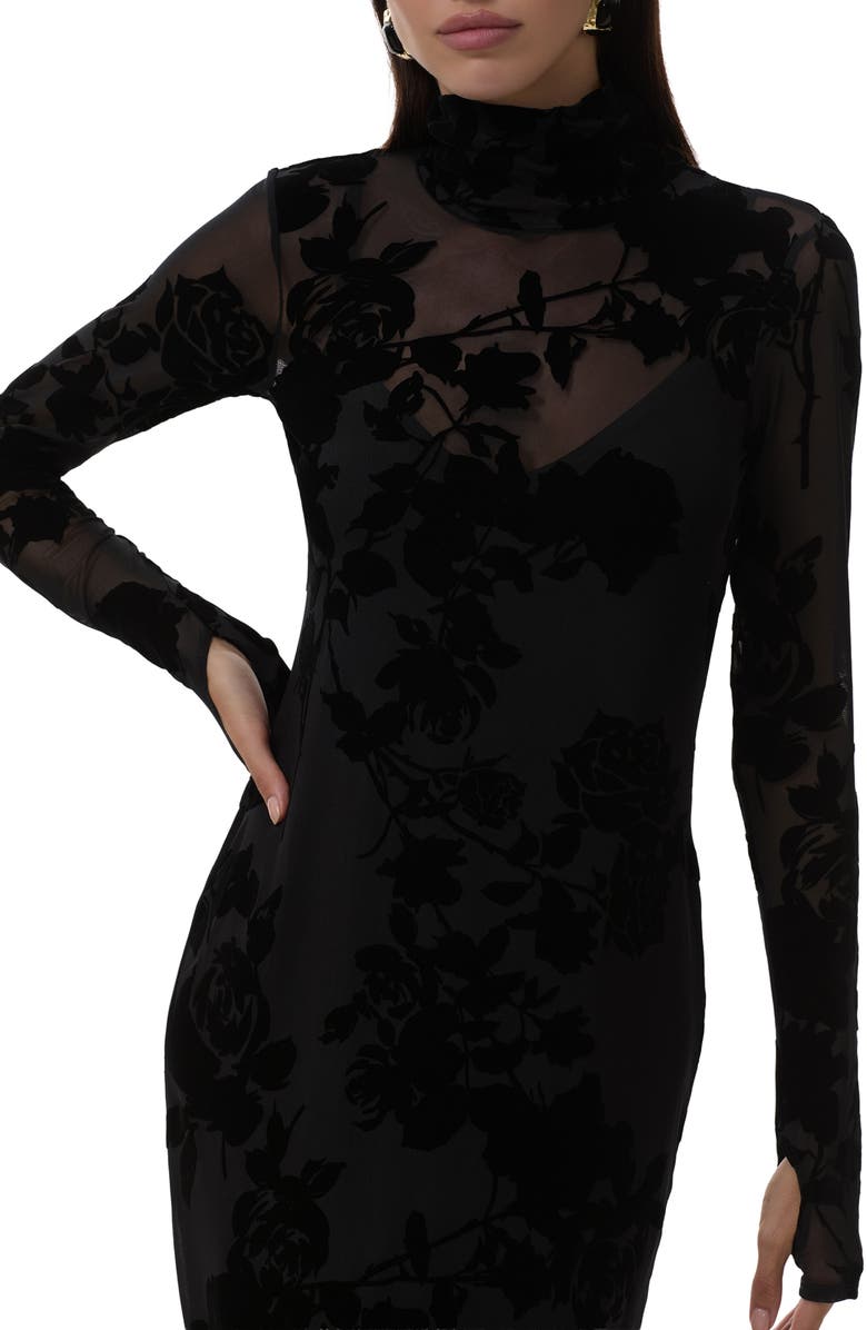 AFRM Shailene Flocked Long Sleeve Mesh Midi Dress, Alternate, color,