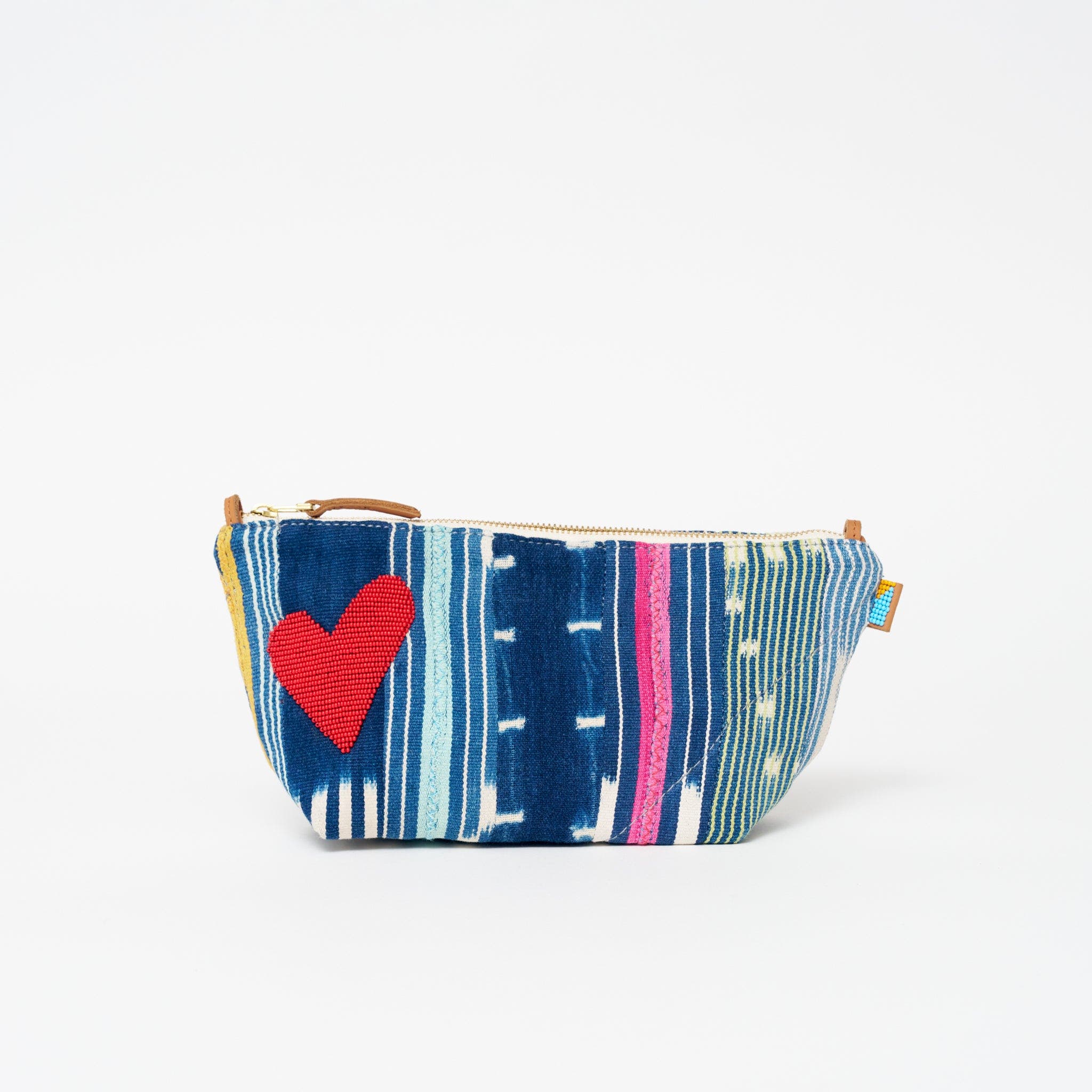 Ubuntu Life Large Convertible Pouch with Strap - Baule Cloth with Beaded Red Heart, Main, color, Multicolor