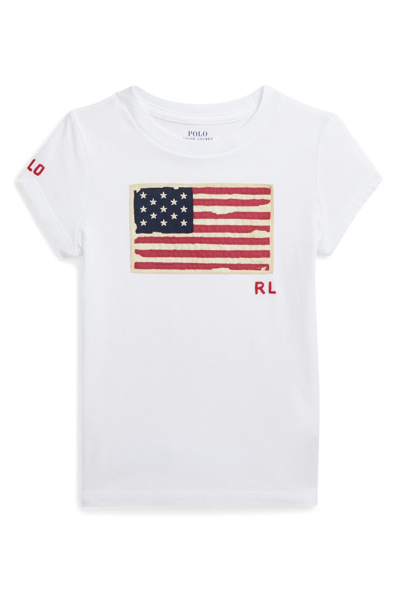 Polo Ralph Lauren Kids' Flag Appliqué Cotton T-Shirt, Main, color, White