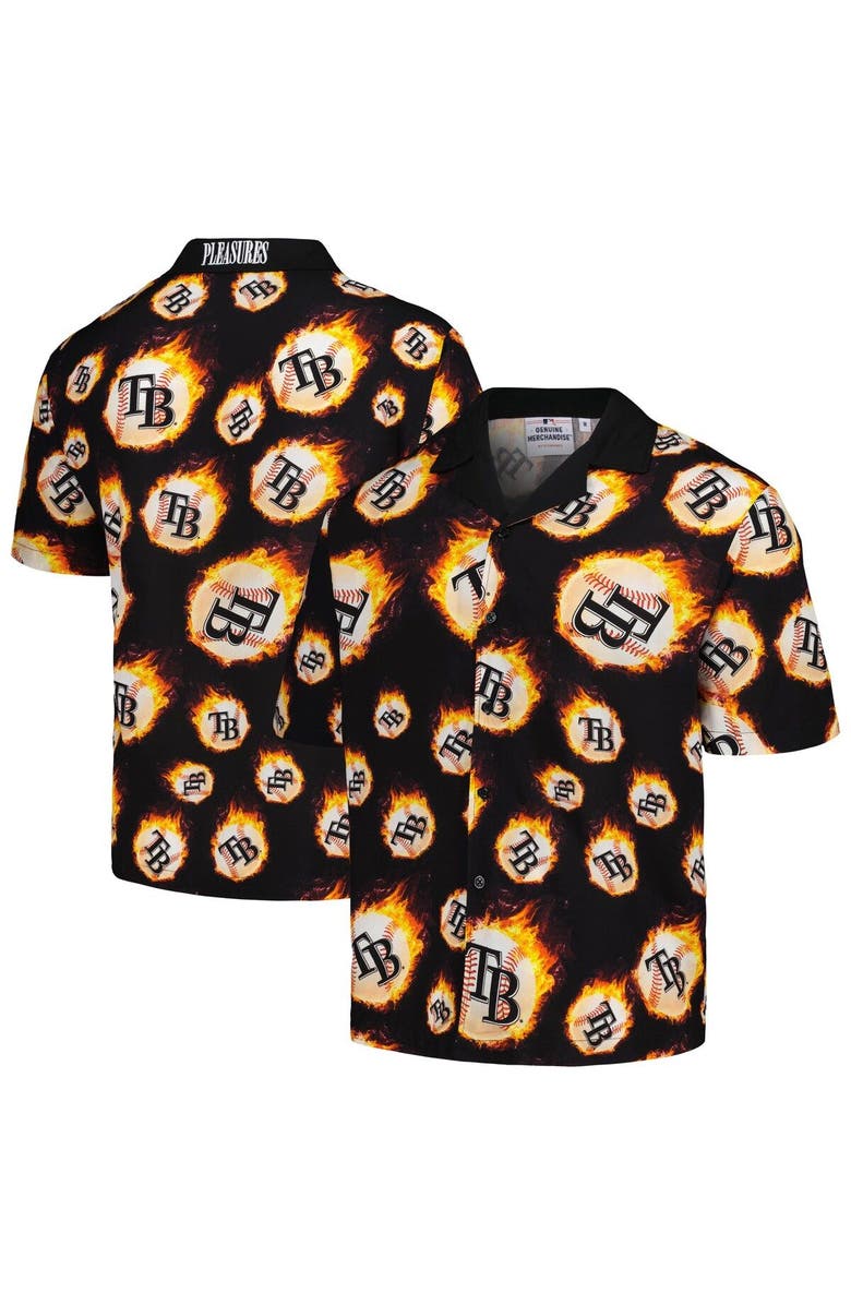 PLEASURES Men's PLEASURES  Black Tampa Bay Rays Flame Fireball Button-Up Shirt, Main, color, 
