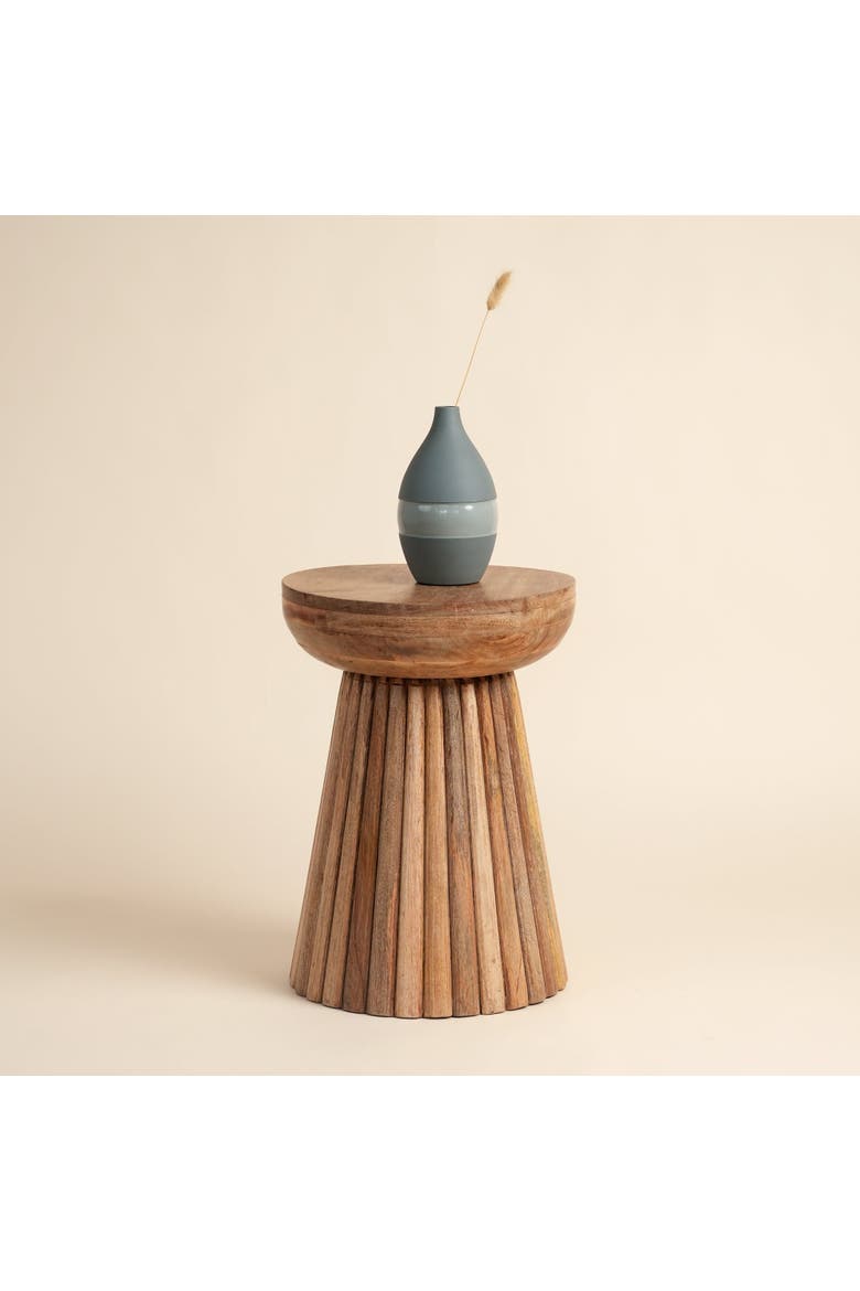 Hand Carved Mango Wood Accent Table Stool, Alternate, color, Natural Brown