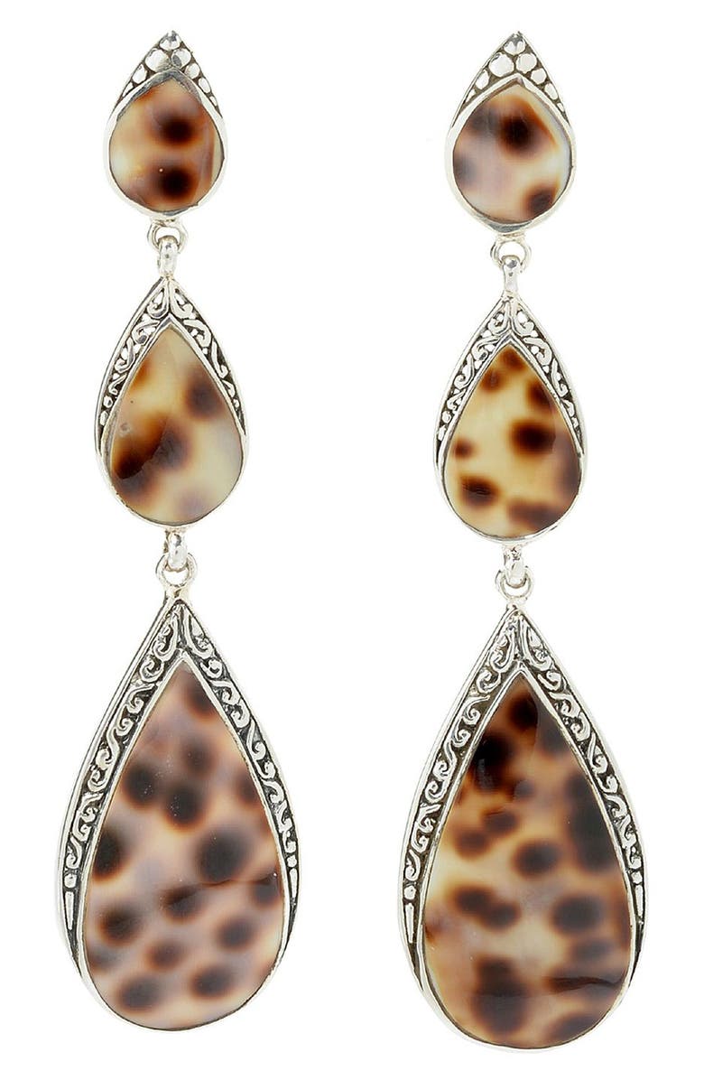 SAMUEL B. Sterling Silver Cowrie Shell Pear Drop Earrings, Main, color, Tortoiseshell Multi
