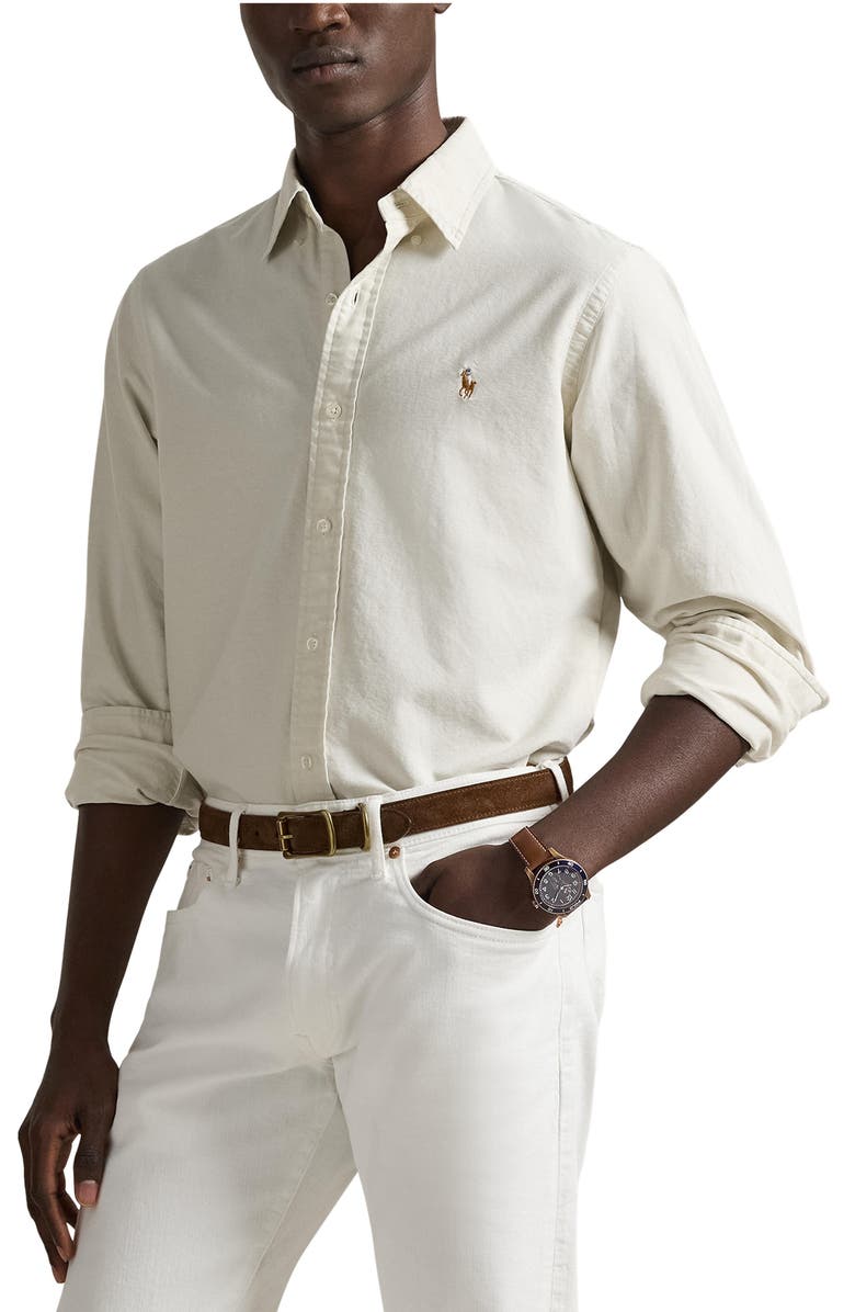 Polo Ralph Lauren The Iconic Solid Cotton Button-Down Oxford Shirt, Main, color, Basic Sand