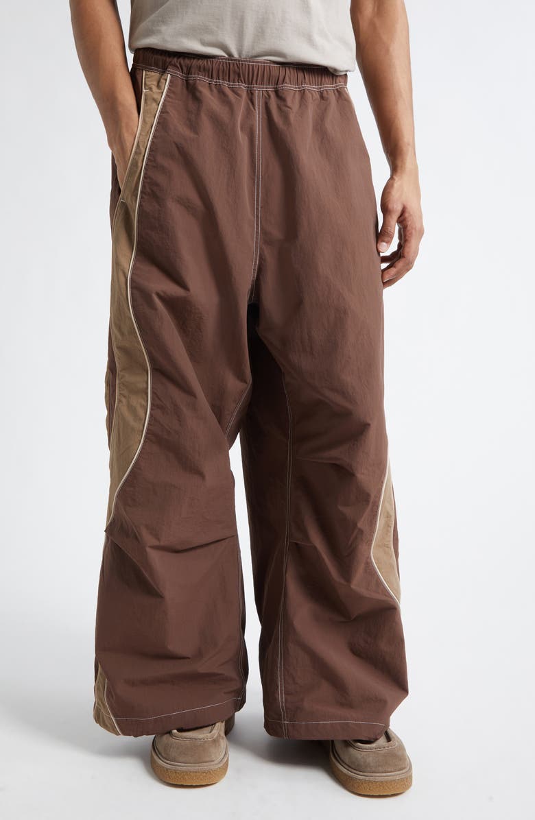 ERL Gender Inclusive UFO Nylon Wide Leg Track Pants, Main, color, Brown