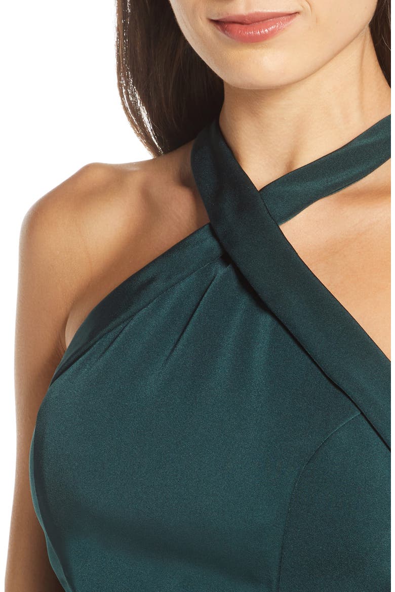 Crisscross Neck Satin Twill Cocktail Dress, Alternate, color, HUNTER GREEN