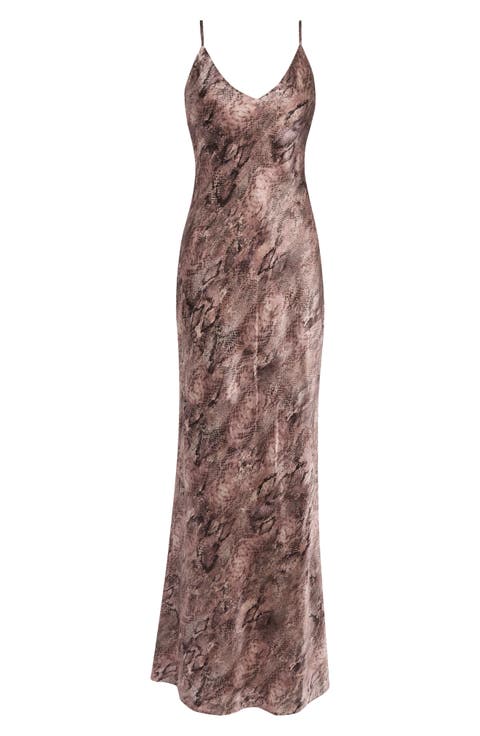 Serita Snakeskin Print Bias Cut Silk Gown