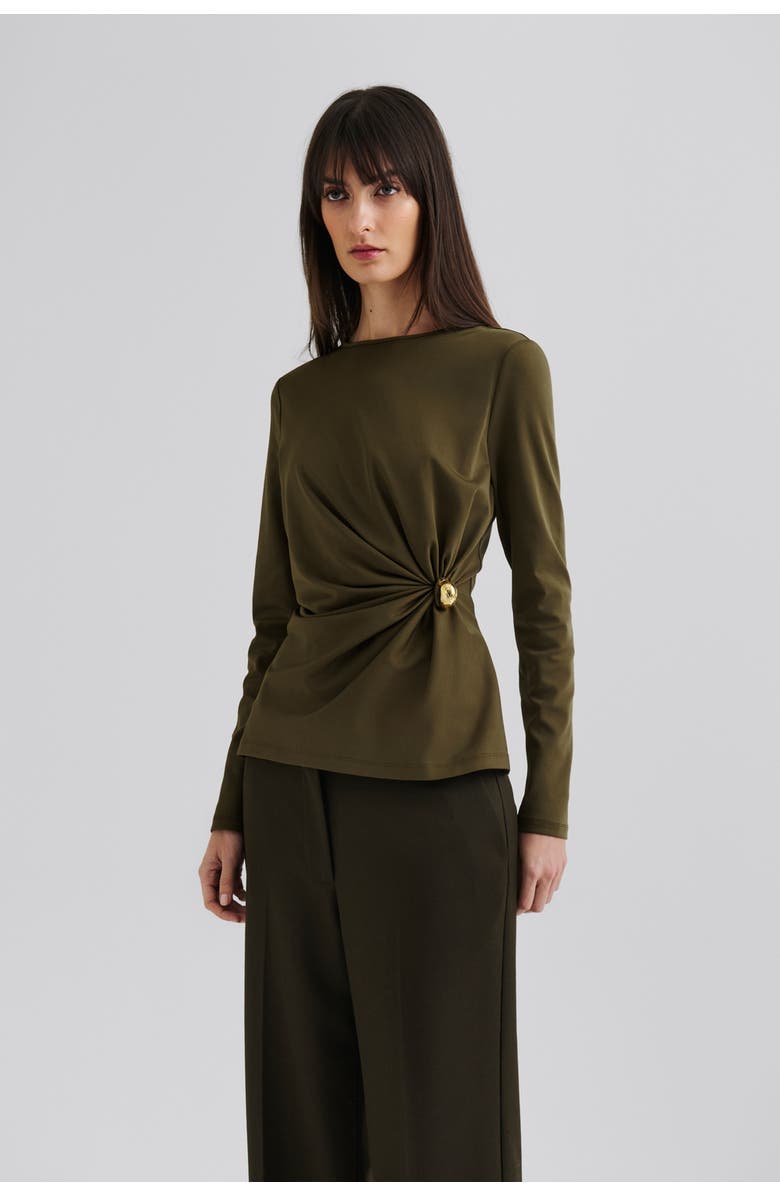Malina Mailey  Jersey Brooch Long Sleeve Top, Main, color, Olive