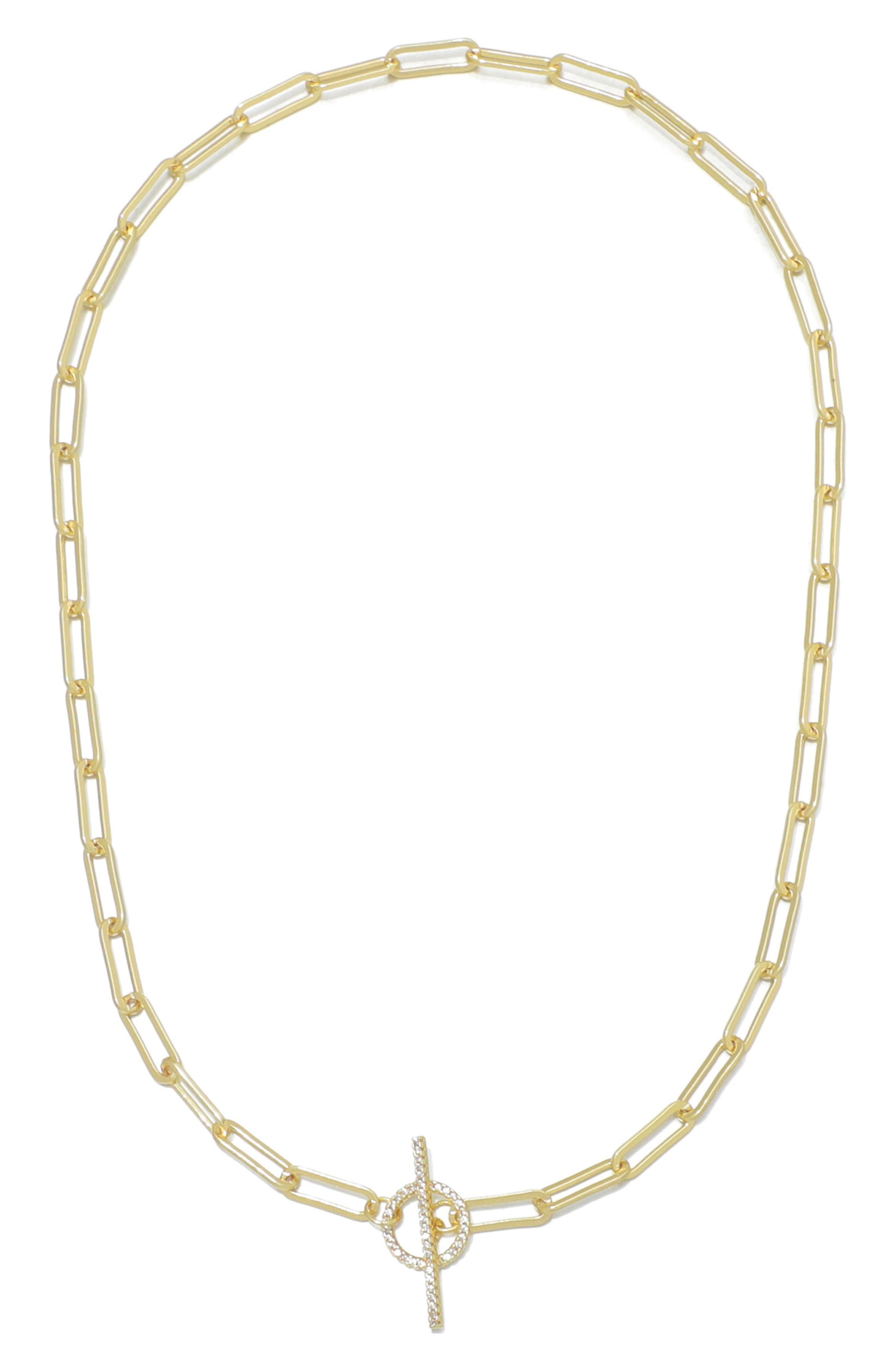 14k Gold Plated Cubic Zirconia Paperclip Necklace