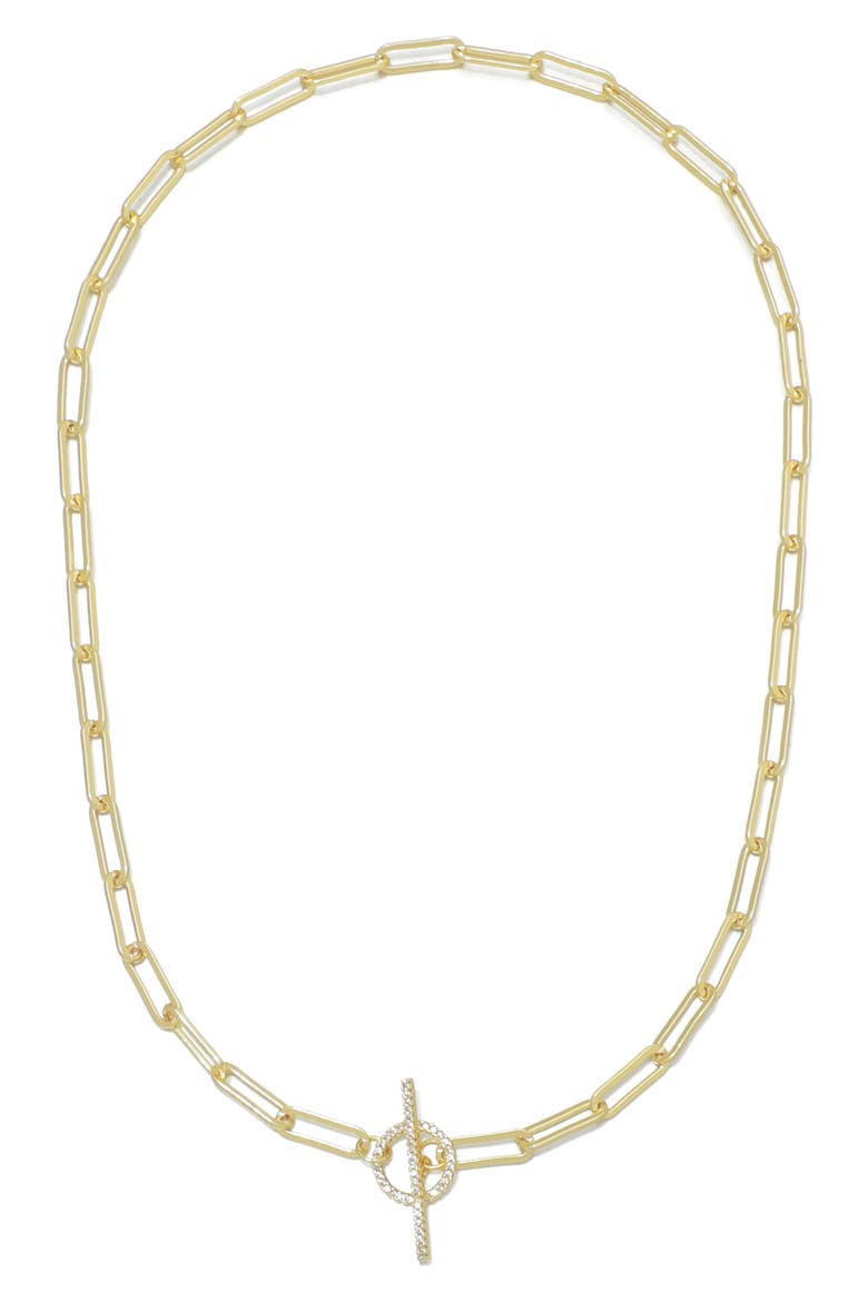 14k Gold Plated Cubic Zirconia Paperclip Necklace, Main, color, GOLD