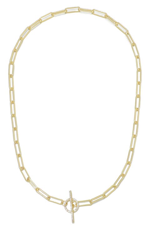 14k Gold Plated Cubic Zirconia Paperclip Necklace
