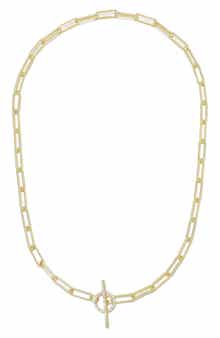 14k Gold Plated Cubic Zirconia Paperclip Necklace