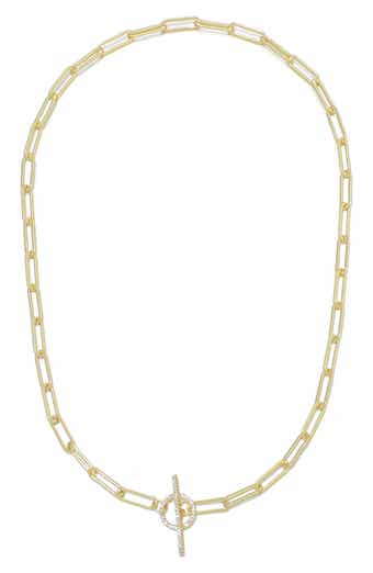 14k Gold Plated Cubic Zirconia Paperclip Necklace
