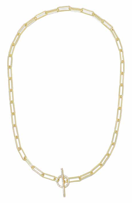 14k Gold Plated Cubic Zirconia Paperclip Necklace