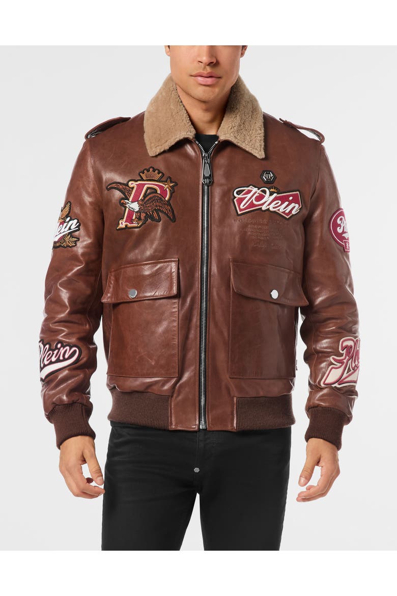 Nappa Leather And Shearling Aviator Jacket Beers Men, Main, color, brown