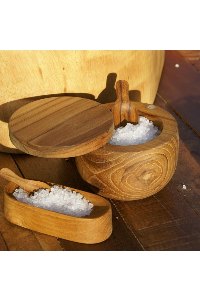 Teak Cellar with Spoon & Pivoting Lid, Alternate, color, Teak