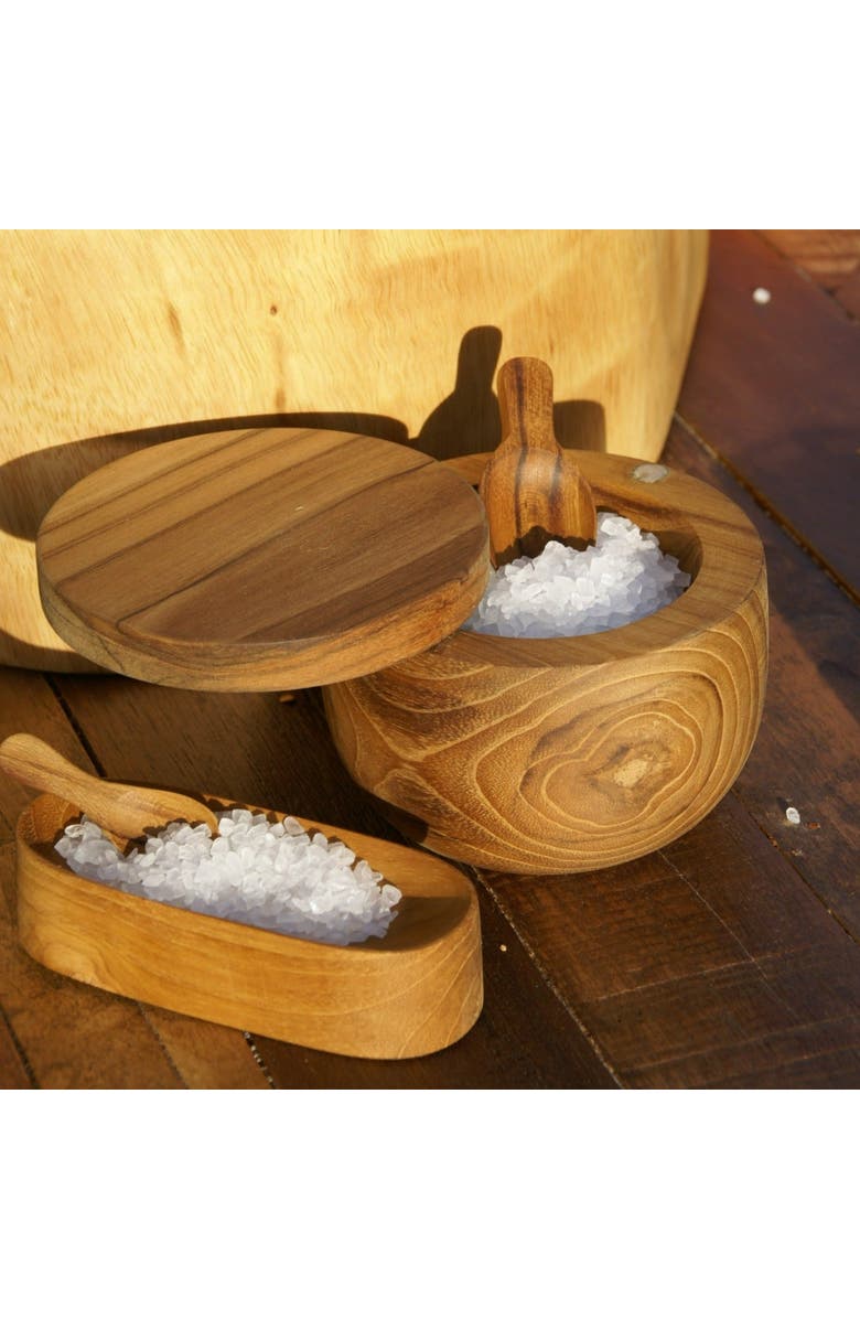 Be Home Teak Cellar with Spoon & Pivoting Lid, Alternate, color, Teak