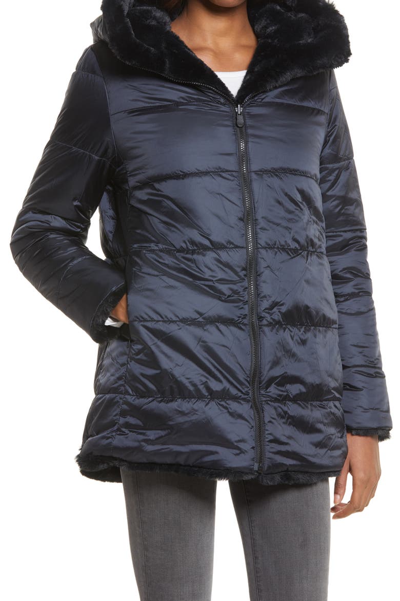 Waterproof Reversible Hooded Faux Fur Coat, Alternate, color, 01 BLACK