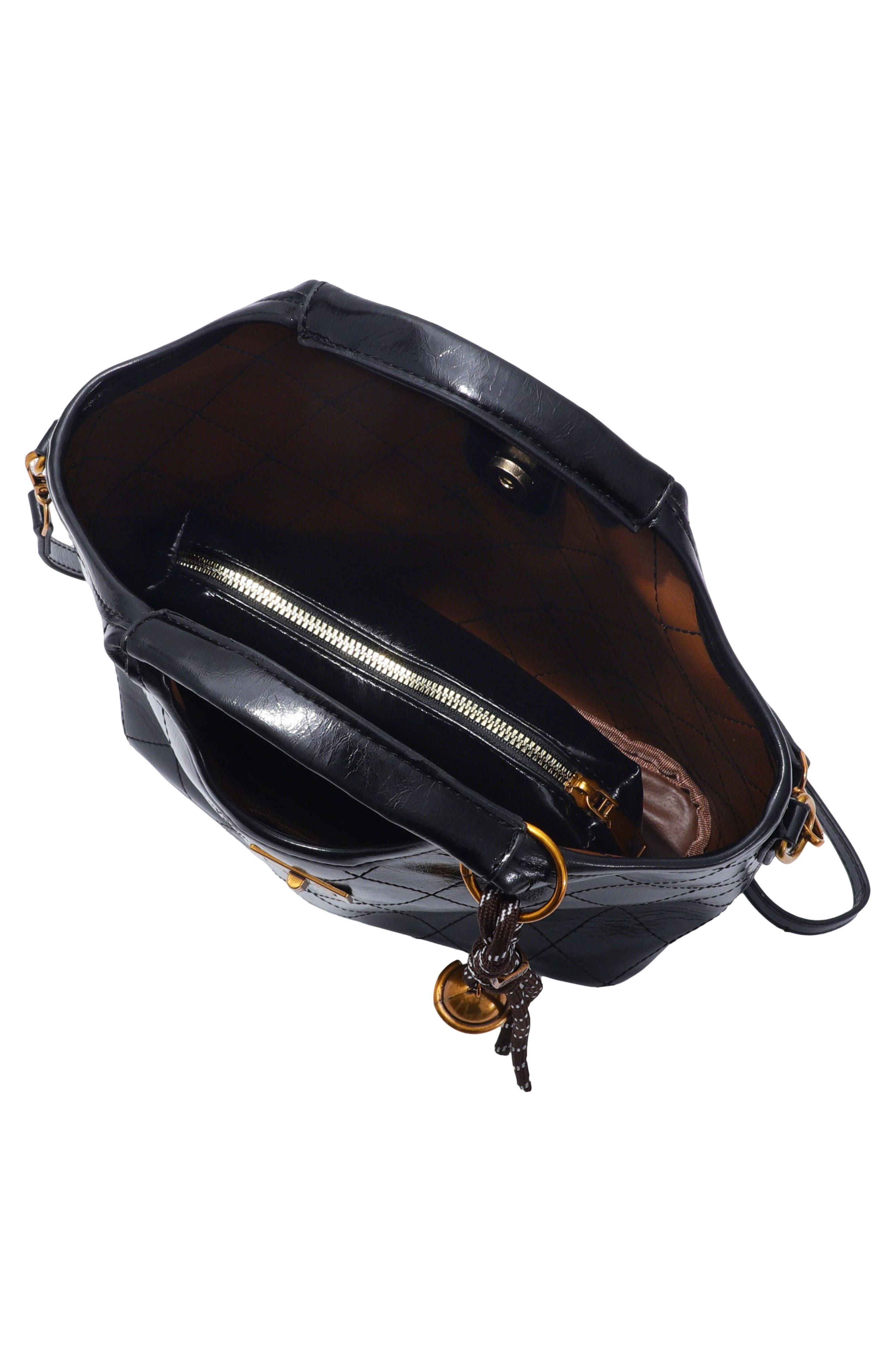Quilted Faux Leather Top Handle Bag, Alternate, color, BLACK