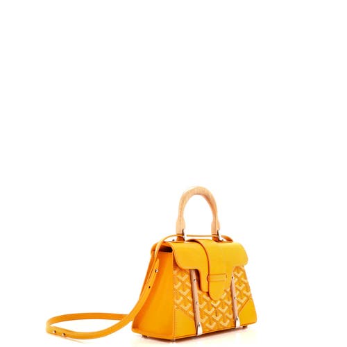 Pre-owned Goyard Goyard Structured Saigon Top Handle Bag Coated Canvas With Leather Mini In Yellow
