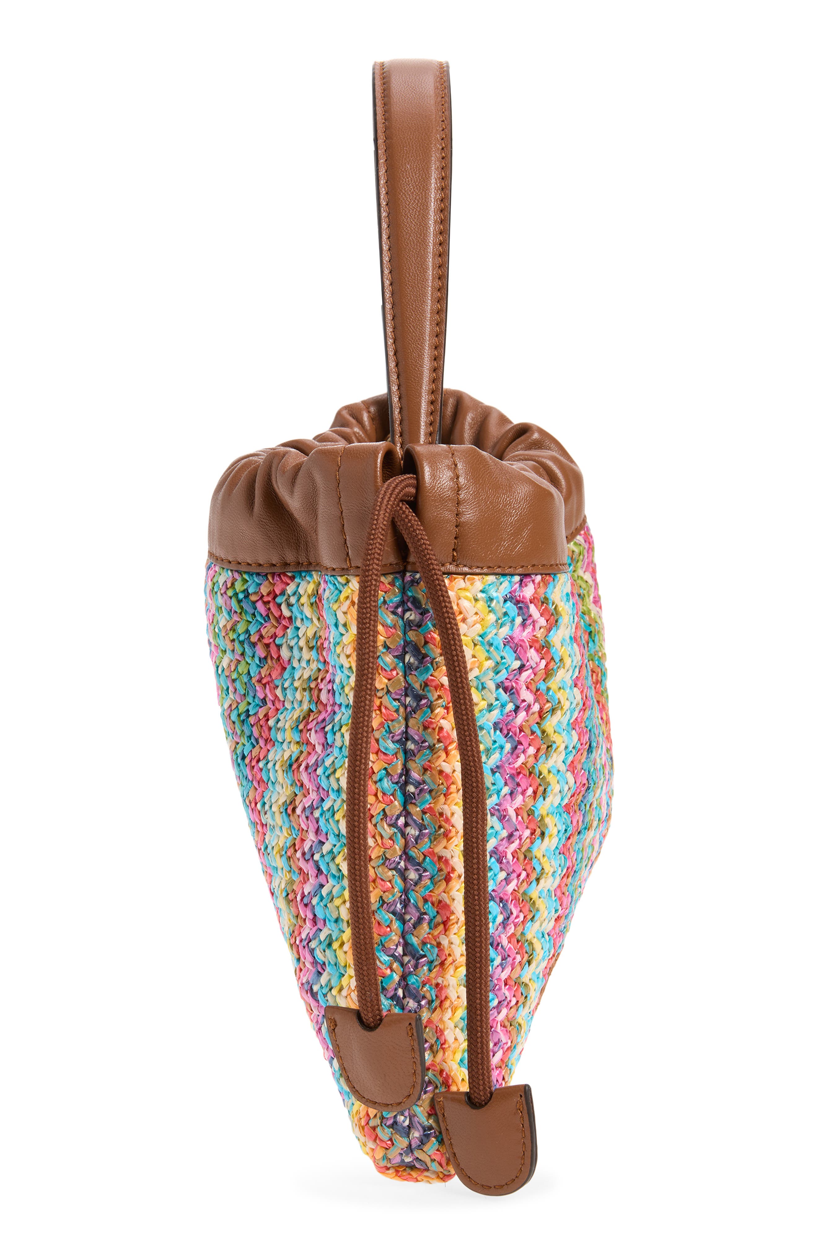 Jimmy Choo Chevron Raffia Drawstring Pouch, Alternate, color, Multi/ Tan/ Light Gold