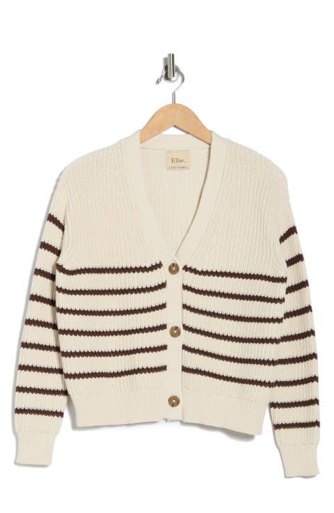 Stripe V-Neck Cotton Cardigan