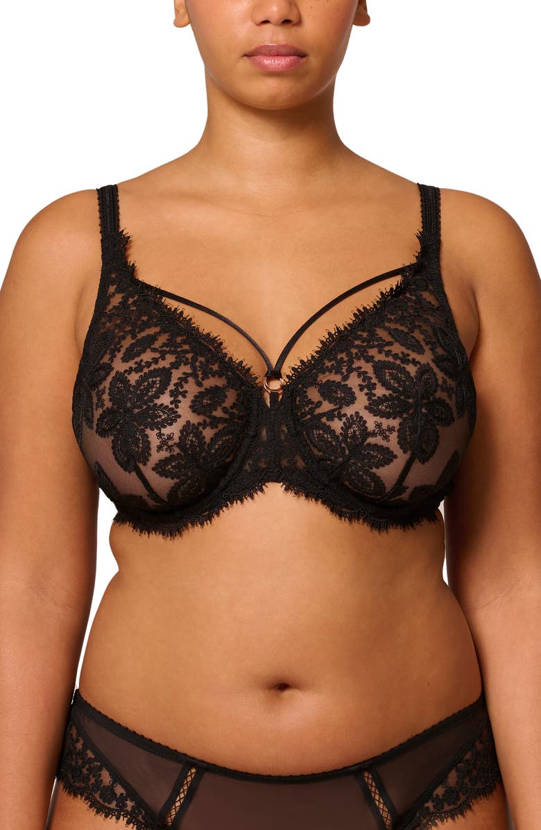 Simone Perele Embroidered Underwire Strappy Full Cup Plunge Bra, Alternate, color, Black