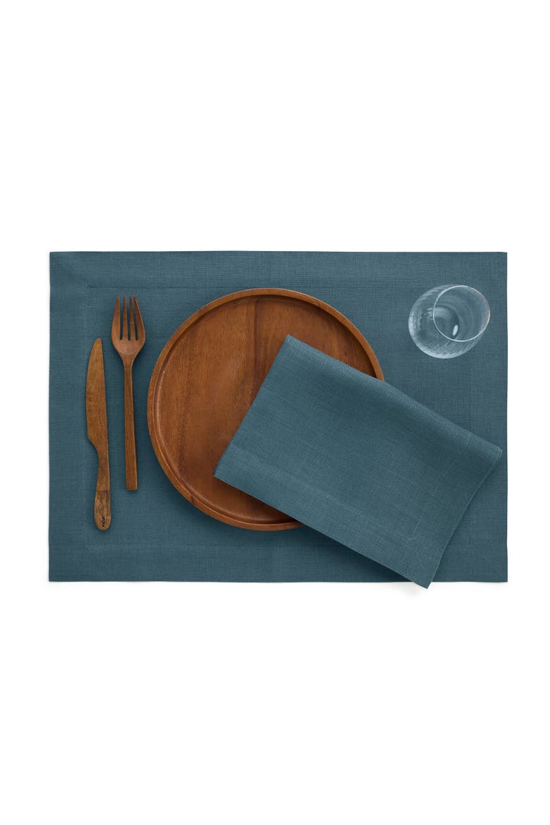 Linen Dinner Napkins Set of 4, 20 x 20" - Fete, Alternate, color, Peacock Blue