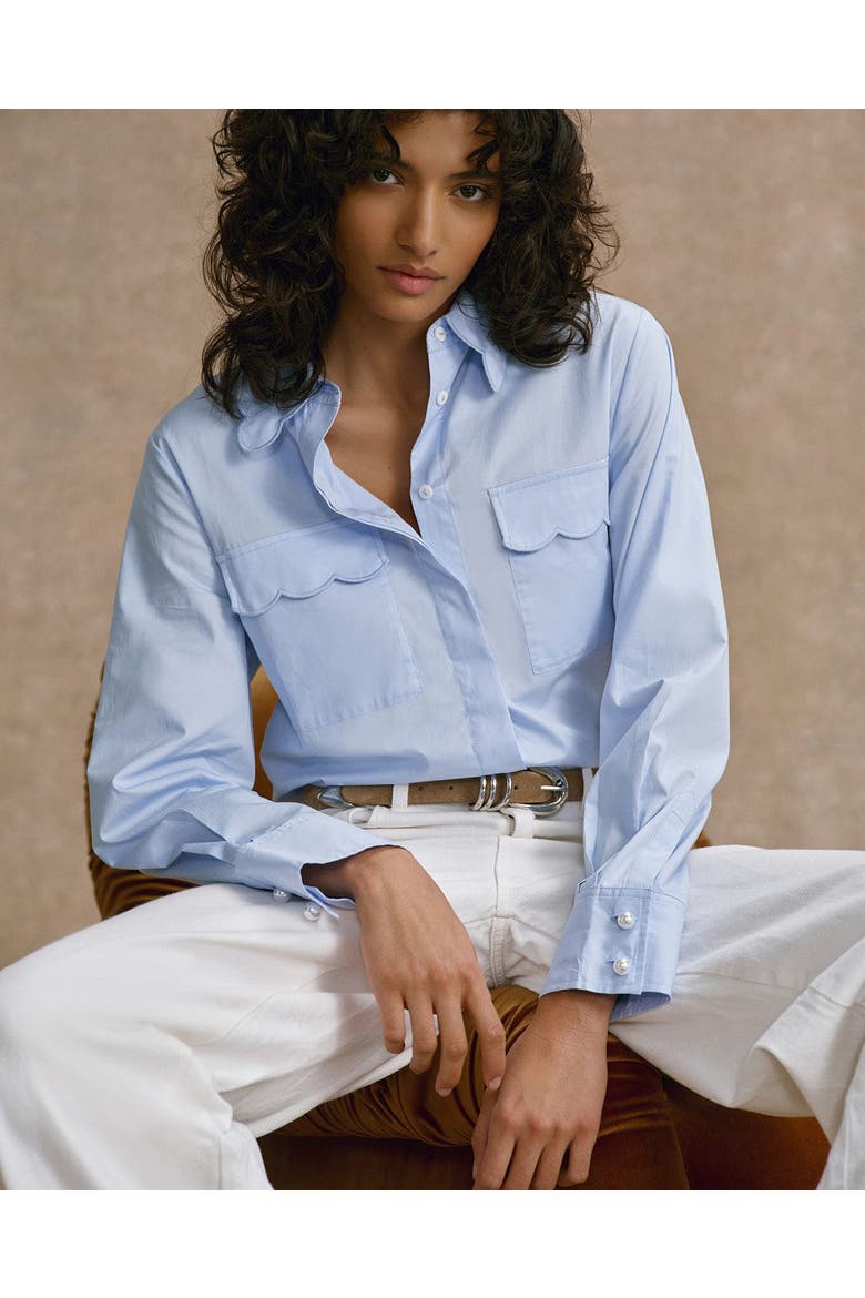 Cotton Scallop Detail Shirt, Alternate, color, Blue