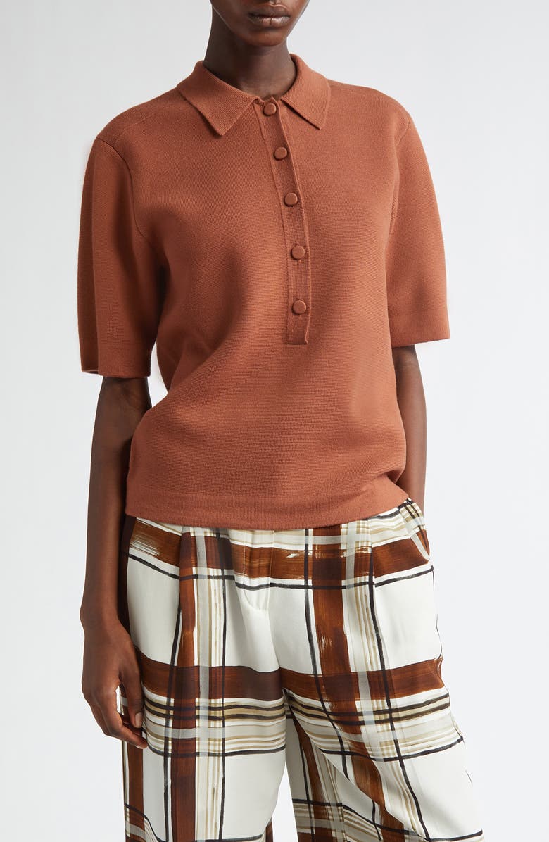 Dries Van Noten Toamsa Merino Wool Polo Sweater, Main, color, Light Rust