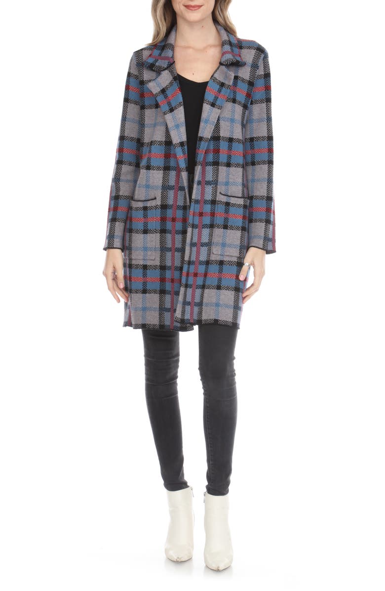 RAIN AND ROSE Plaid Long Coatigan Sweater, Main, color,