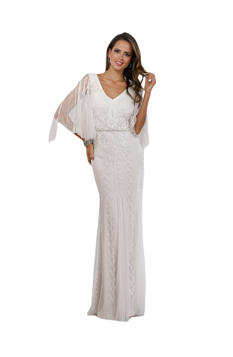 LARA New York Ella Beaded Cape Sleeve Wedding Dress, Main, color, Ivory