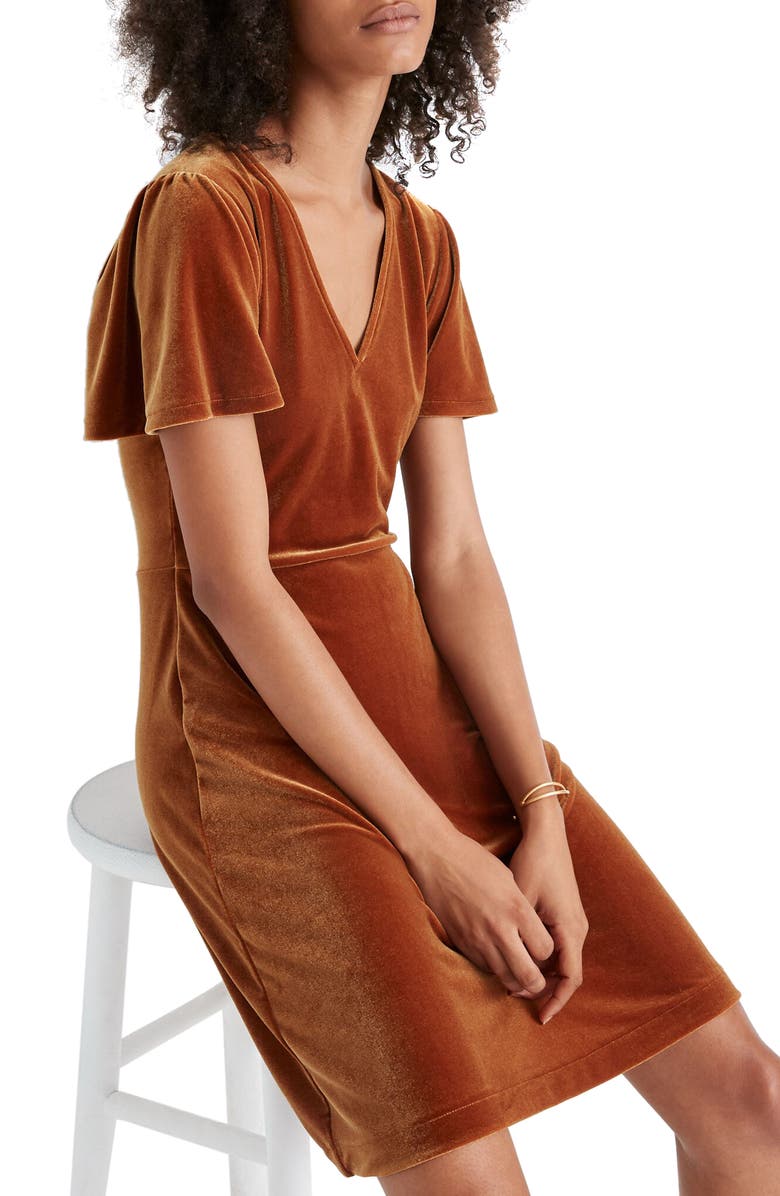 Madewell V-Neck Flutter Sleeve Velvet Dress, Main, color,