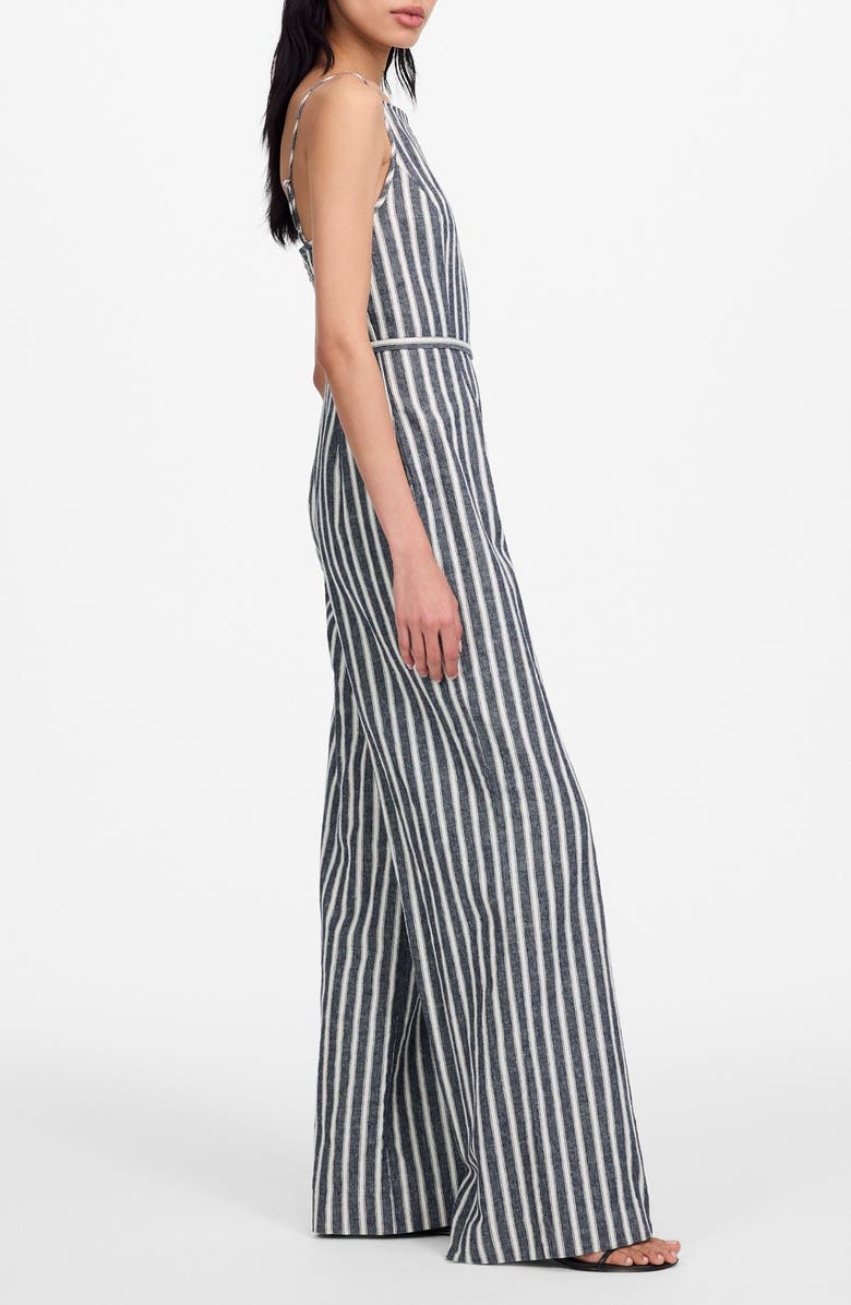 Madewell Pinstripe Pleated Linen & Cotton Wide Leg Jumpsuit, Alternate, color, Navy White Stripe