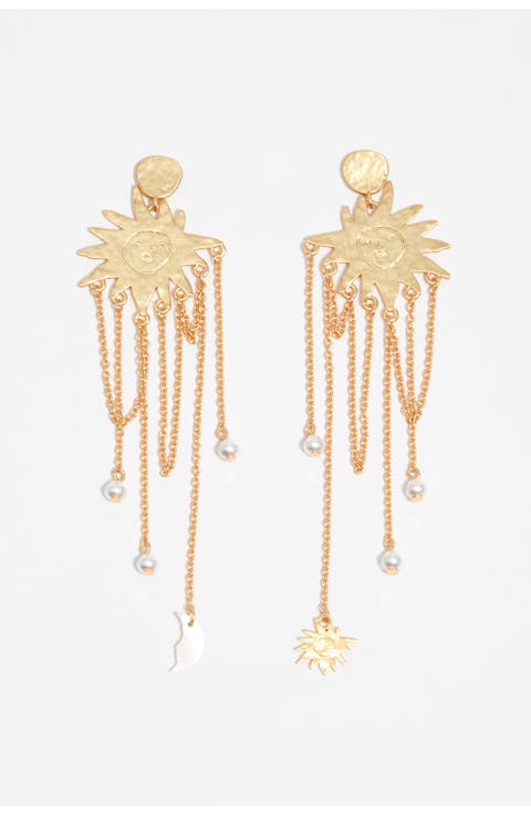 Sun Earrings With Brushed Chains