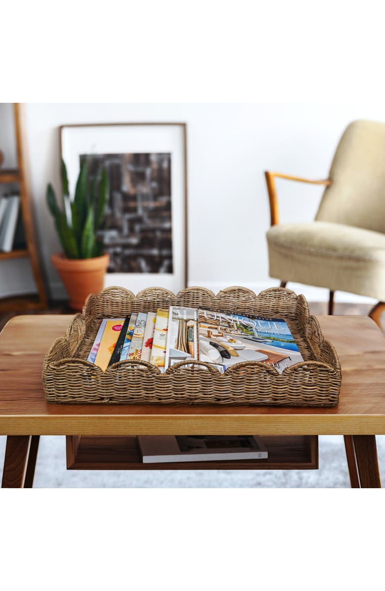 HAPPIMESS Scalloped 21.5" Southwestern Cottage Hand-Woven Rattan Tray with Handles, Alternate, color, Natural