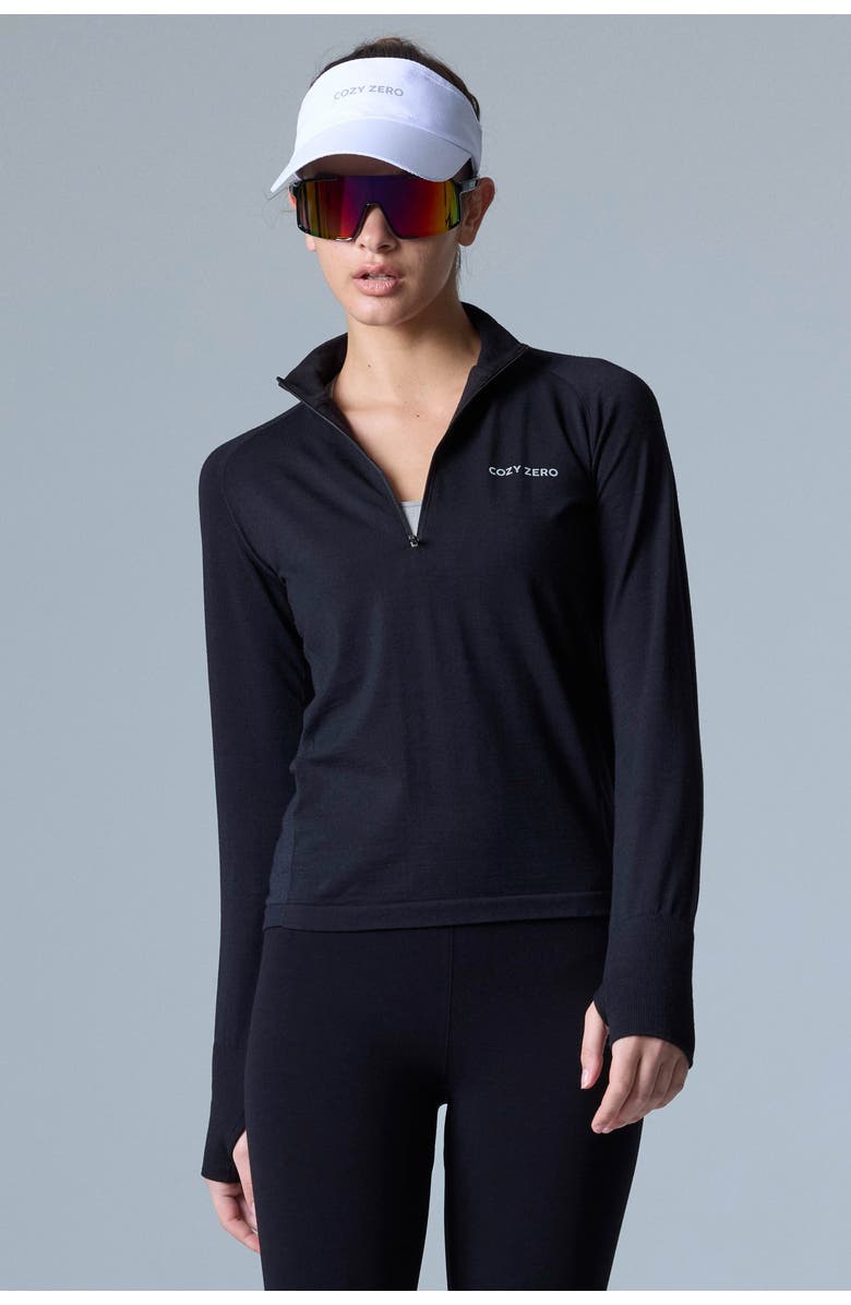 COZY ZERO Tech Merino Classic Fit Half Zip Long Sleeve Base Layer, Main, color, Black