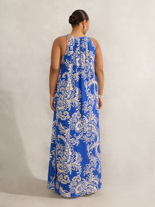 Live Unlimited Floral Print Halter Neck Maxi Dress In Blue